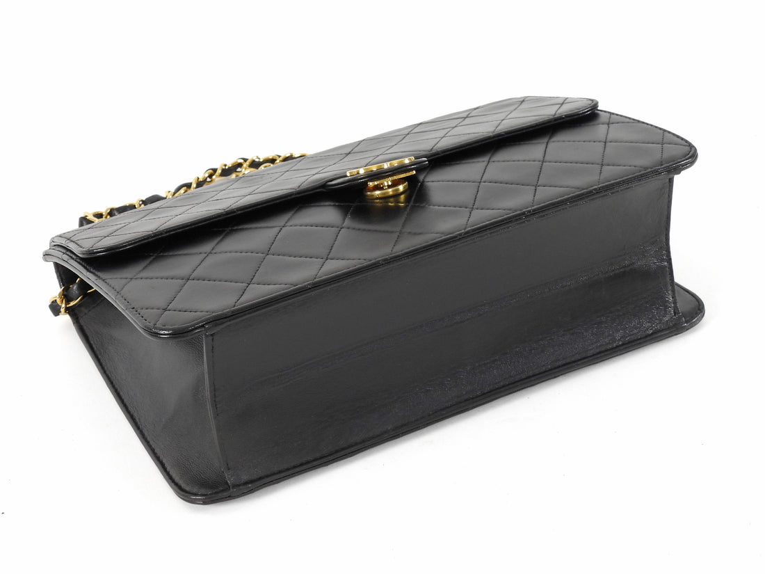 Chanel Black Vintage 1997 Quilted Leather Half Flap Push Lock Bag