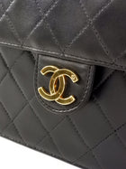 Chanel Black Vintage 1997 Quilted Leather Half Flap Push Lock Bag
