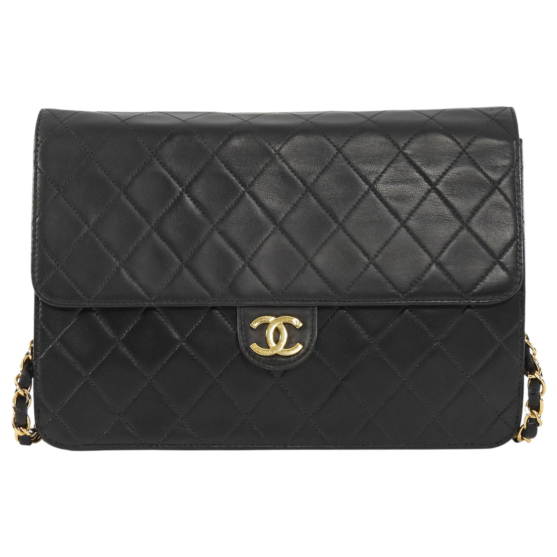 Chanel Black Vintage 1997 Quilted Leather Half Flap Push Lock Bag