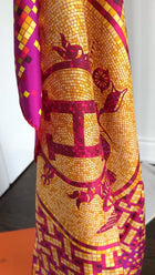 Hermes Mosaique Au 24 Silk Twil 90cm Scarf Magenta / Yellow