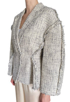 Erdem Beige & Black Cotton Tweed Pleated Raw Hem Blazer - IT 42/ US 8