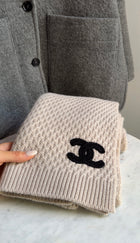 Chanel Oatmeal Beige Cashmere CC Logo Stole Scarf