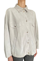Herno Ecru Suede Snap Button Shirt Jacket - IT 40 / US 6-8