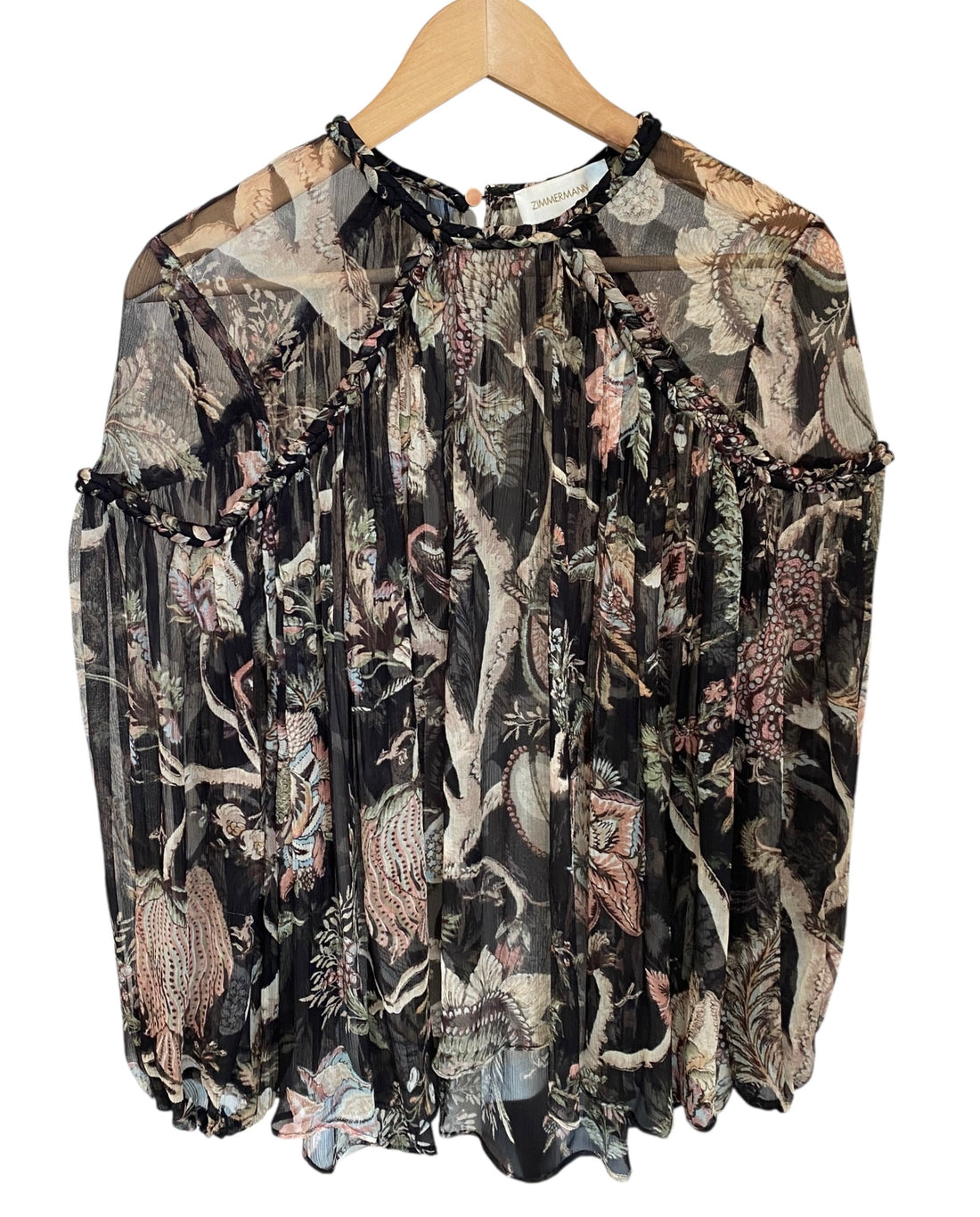 Zimmermann Green Brown Silk Floral Print Blouse - 1 / US 6