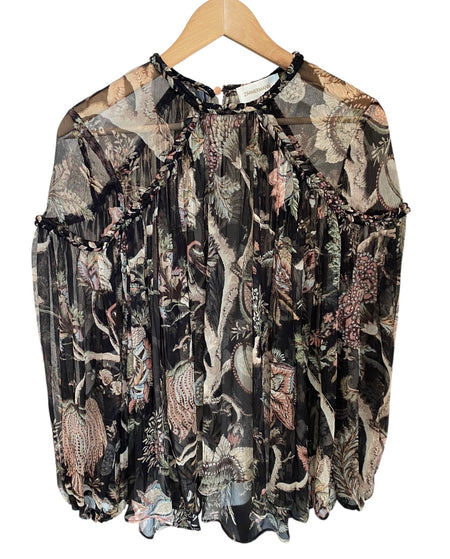 Zimmermann Green Brown Silk Floral Print Blouse - 1 / US 6