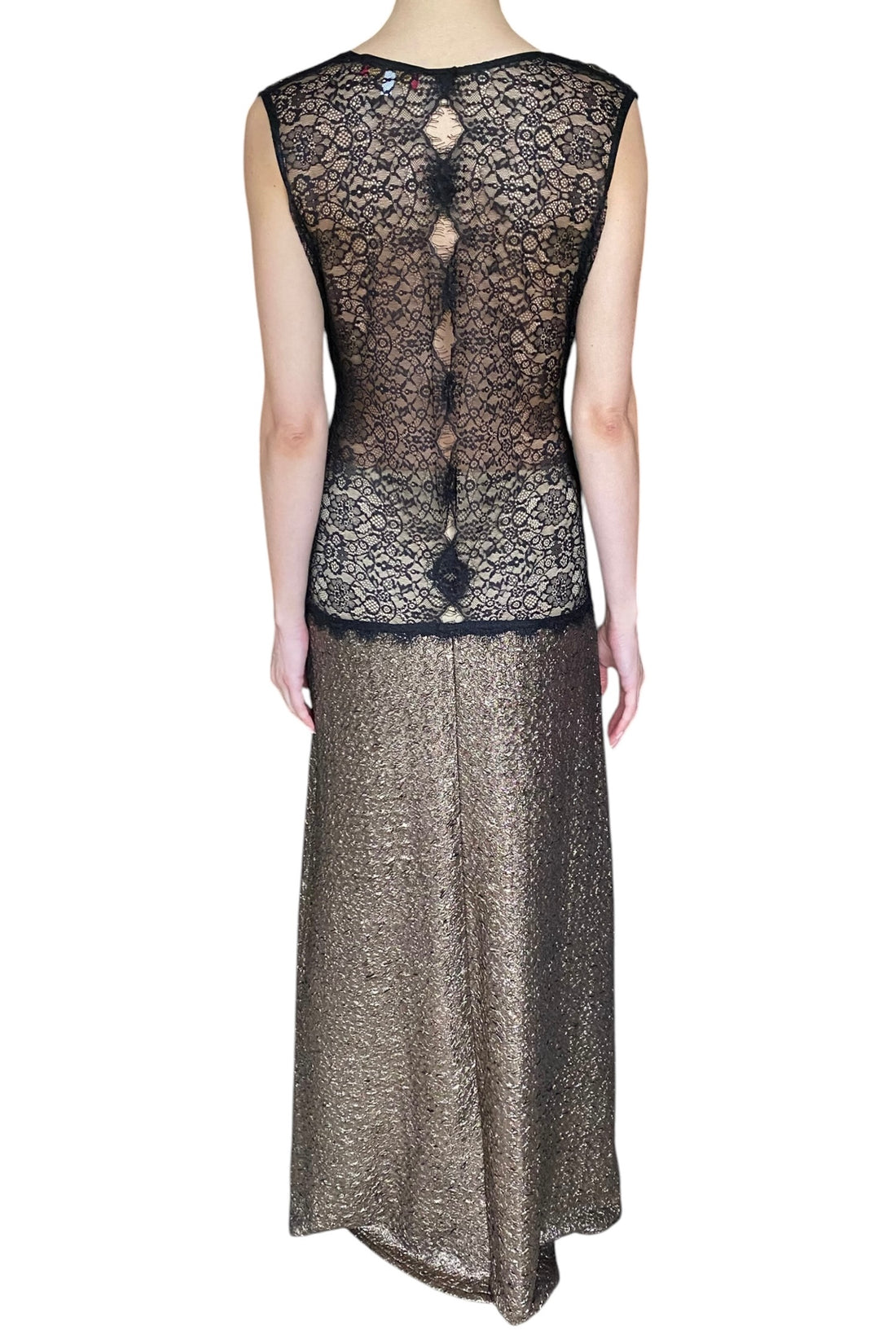 Miau by Clara Rotescu Copper Metallic & Black Lace Sleeveless Gown - 42 / US 4-6