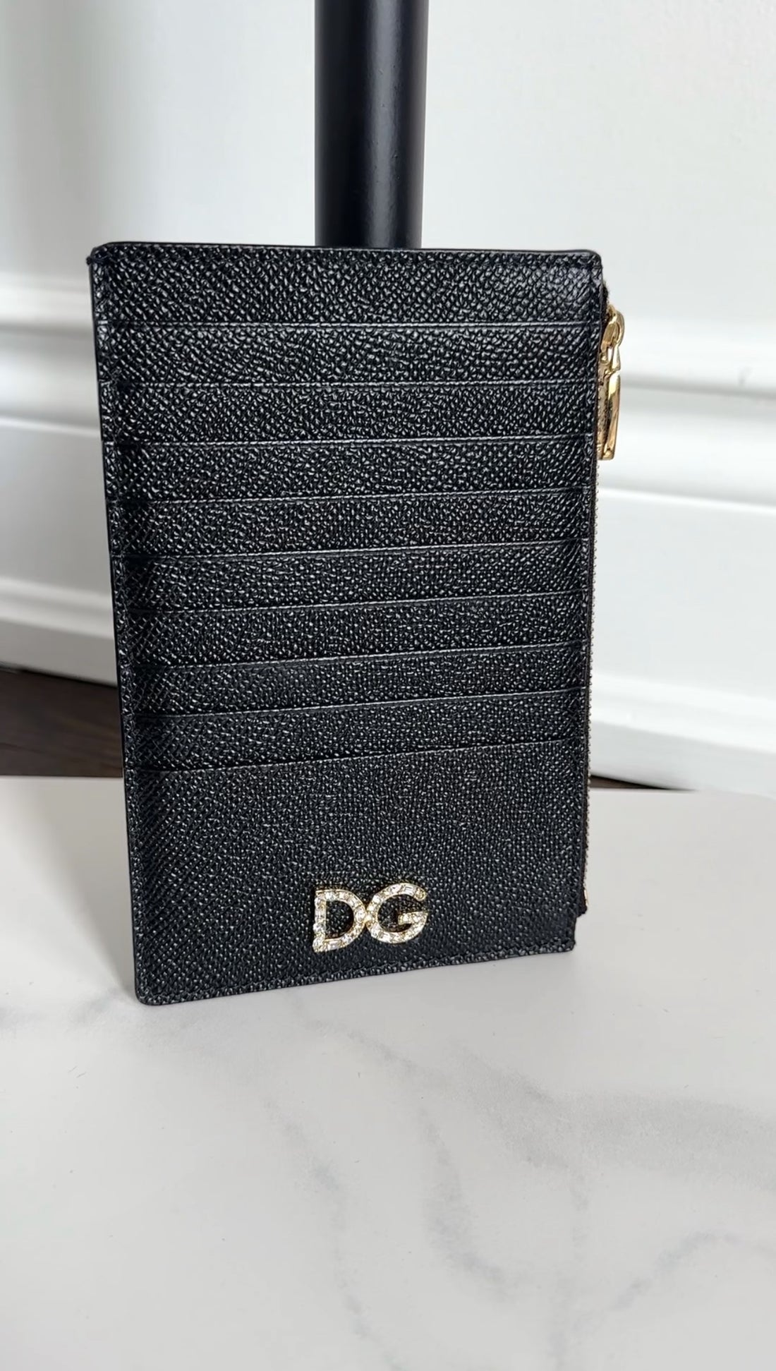 Dolce & Gabbana Black Leather Zip Card Holder Wallet