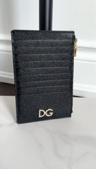 Dolce & Gabbana Black Leather Zip Card Holder Wallet