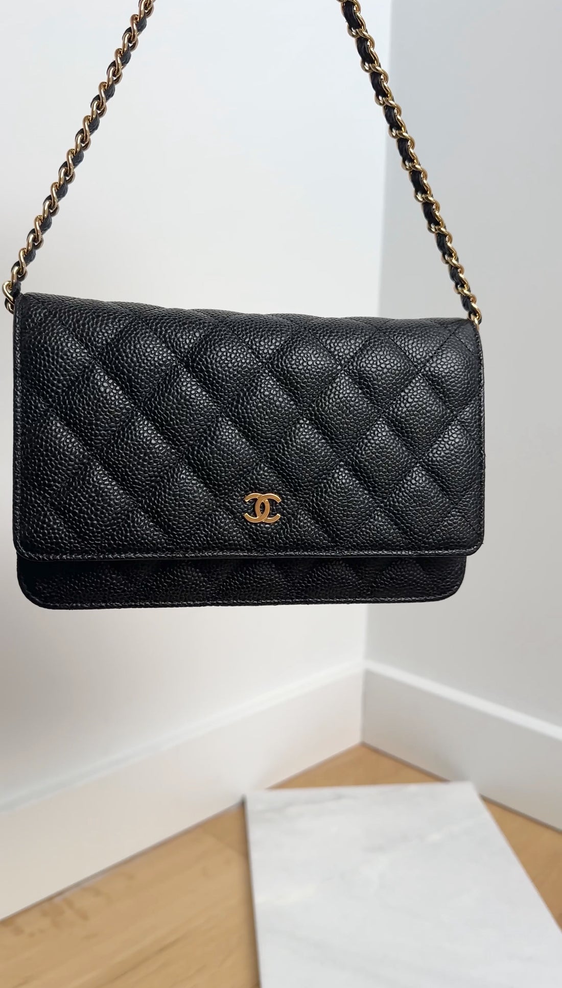 Chanel Black Caviar Leather Classic Wallet on Chain WOC GHW