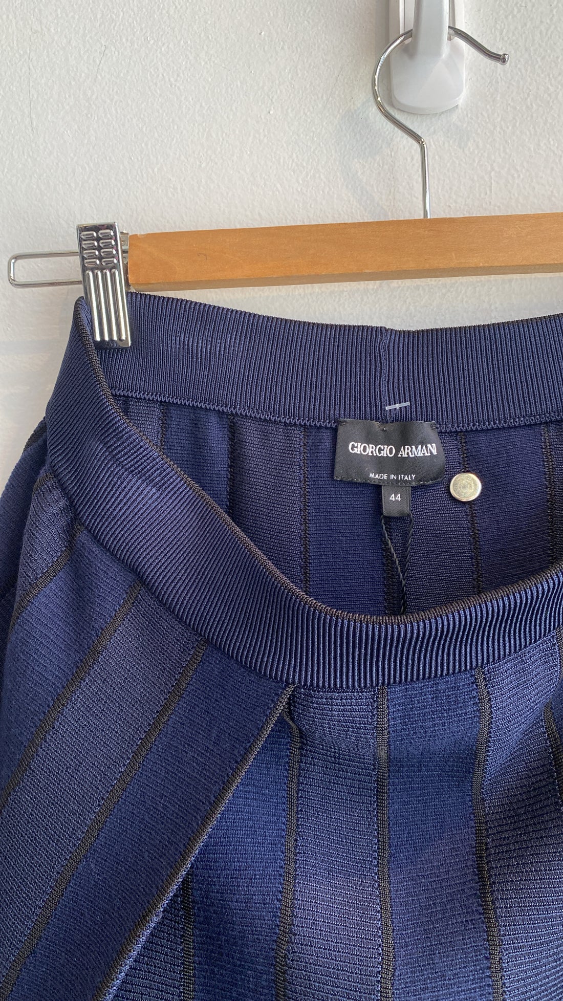 Giorgio Armani Navy Knit Striped Skirt -44