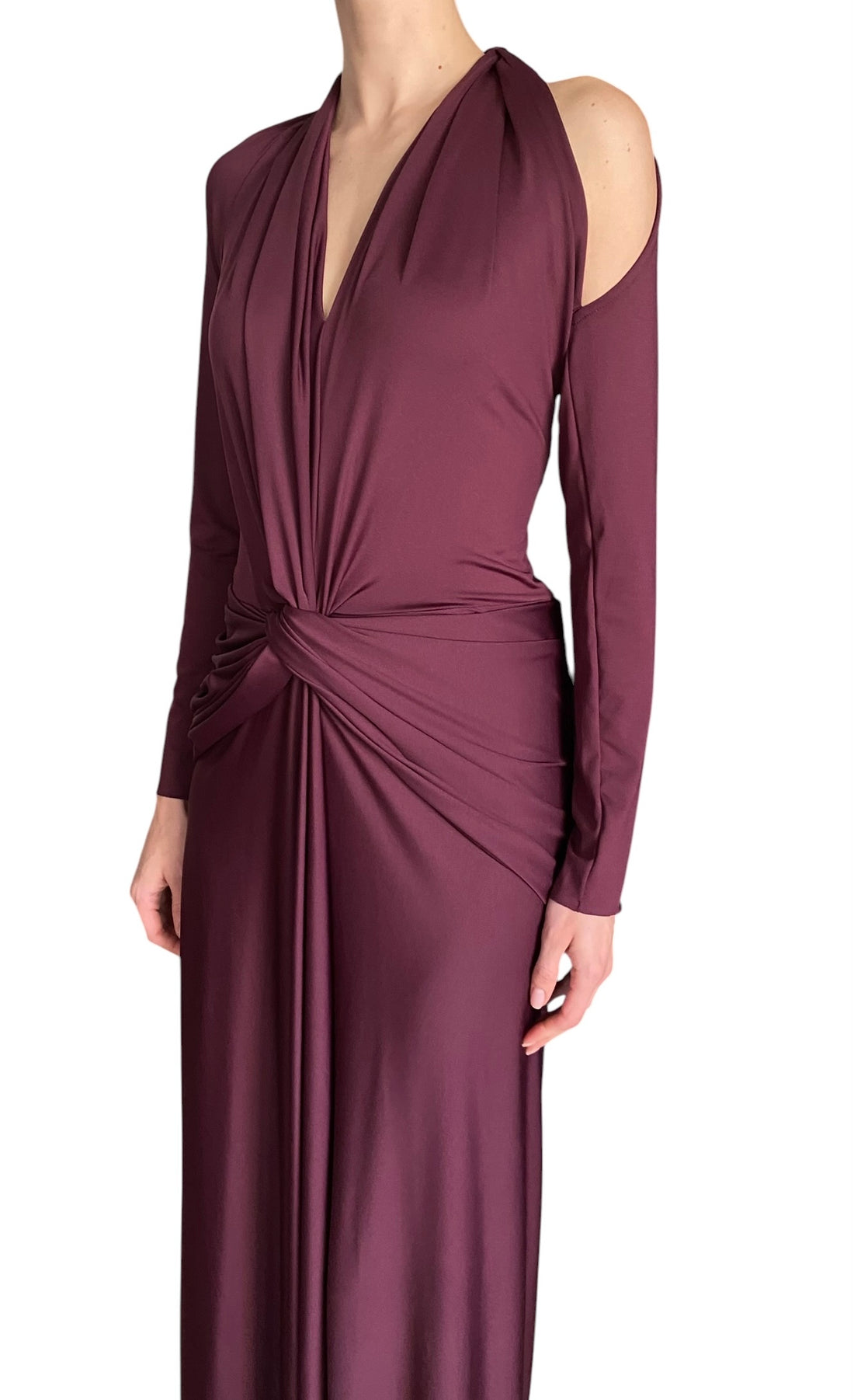 Victoria Beckham Plum Twist Gathered Cutout Plunge Gown - IT 42/ US 6