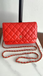 Chanel Red Quilted Leather Timeless Classic Wallet on Chain Bag