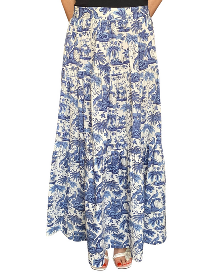 Staud Blue Tropical Print Maxi Skirt -  8