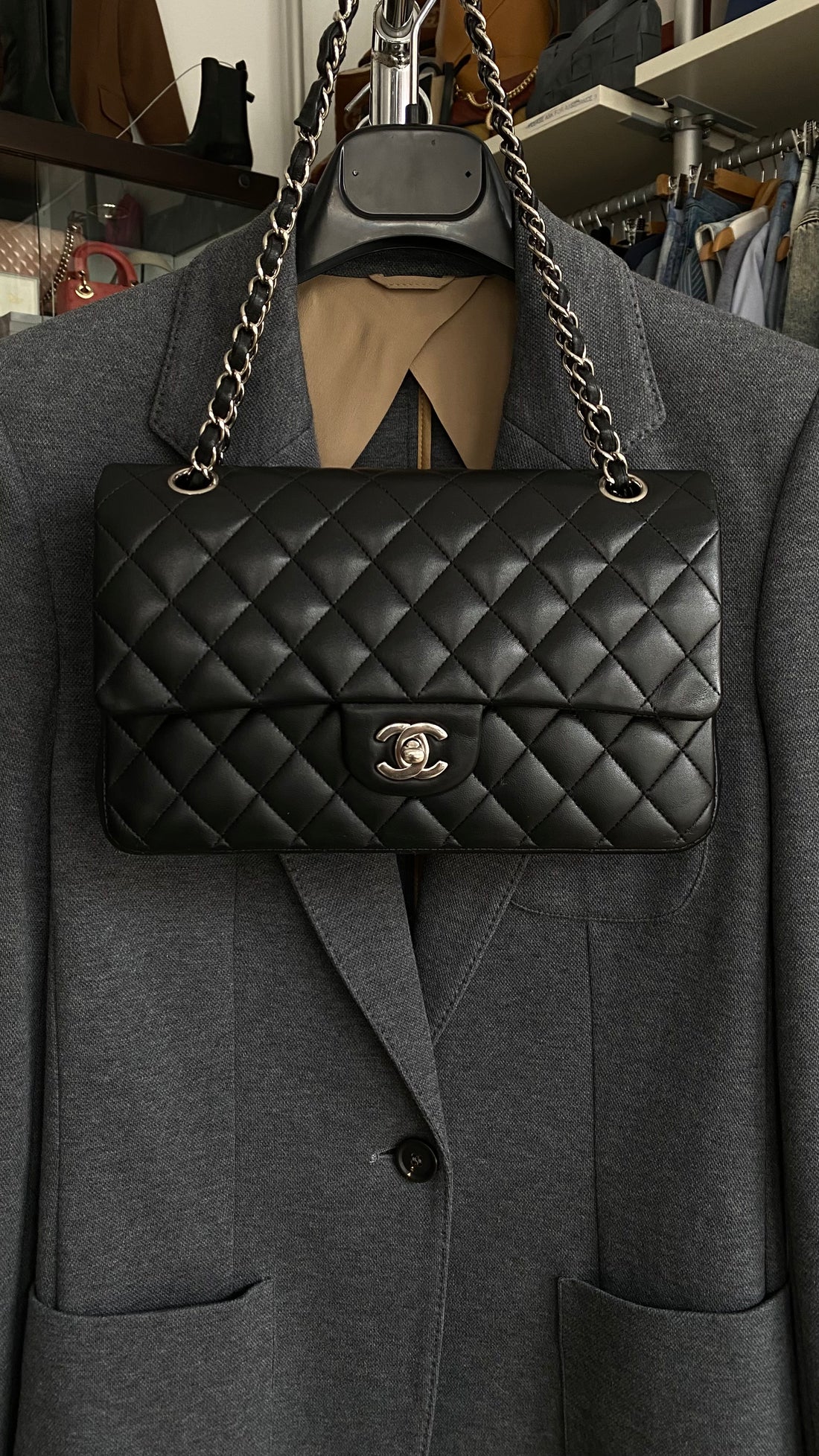 Chanel Black Lambskin Medium Double Flap SHW
