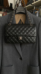 Chanel Black Lambskin Medium Double Flap SHW