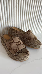 Gucci Brown Monogram Canvas GG Flatform Slide Sandal - 40