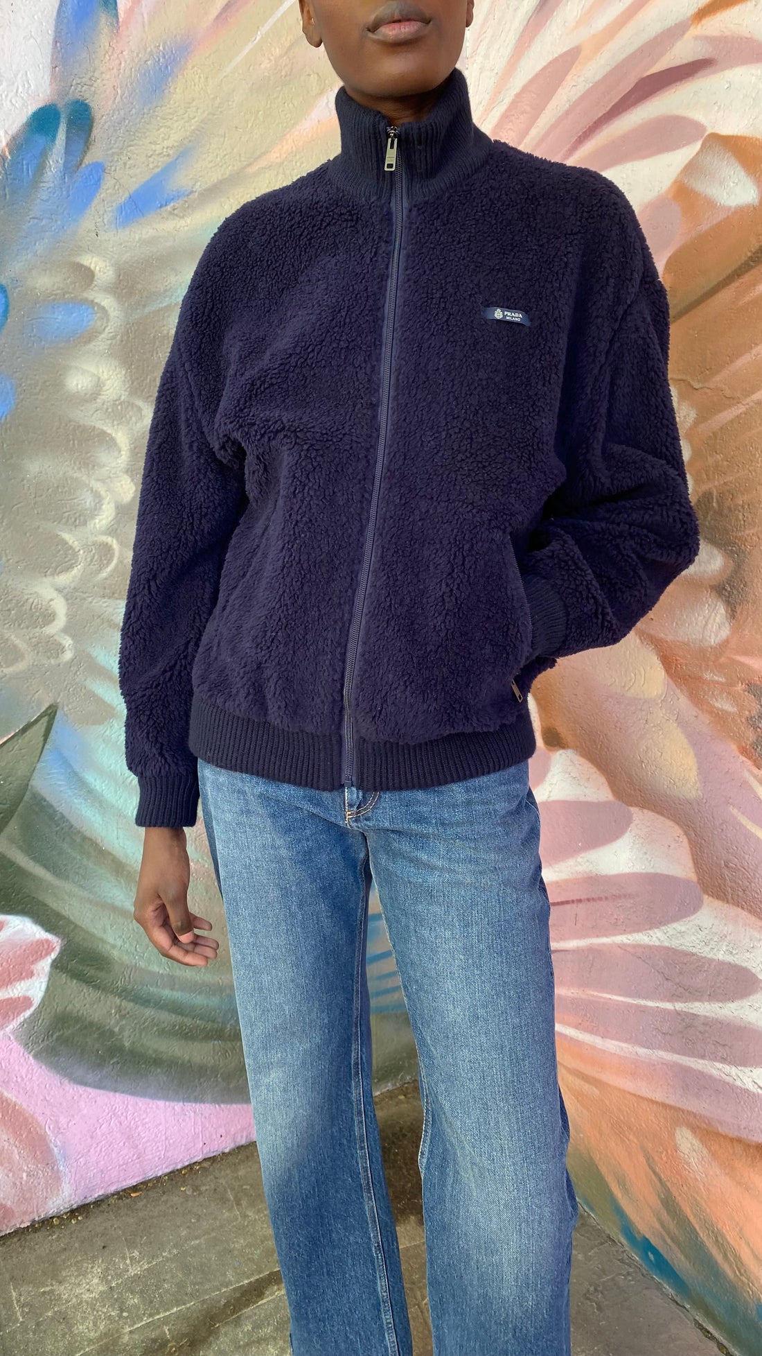 Prada Navy Fleece Zip Turtleneck Jacket - XS / US 4-6
