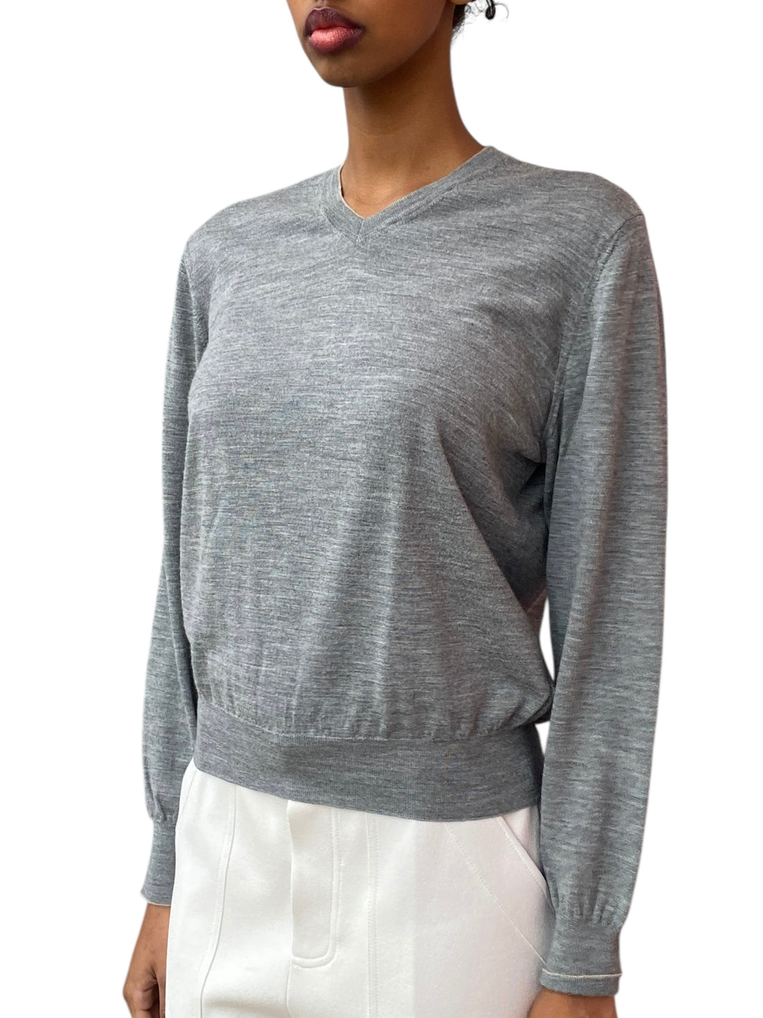 Brunello Cucinelli Grey Wool & Cashmere V-Neck Sweater - 48 / US 6-8