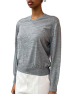 Brunello Cucinelli Grey Wool & Cashmere V-Neck Sweater - 48 / US 6-8