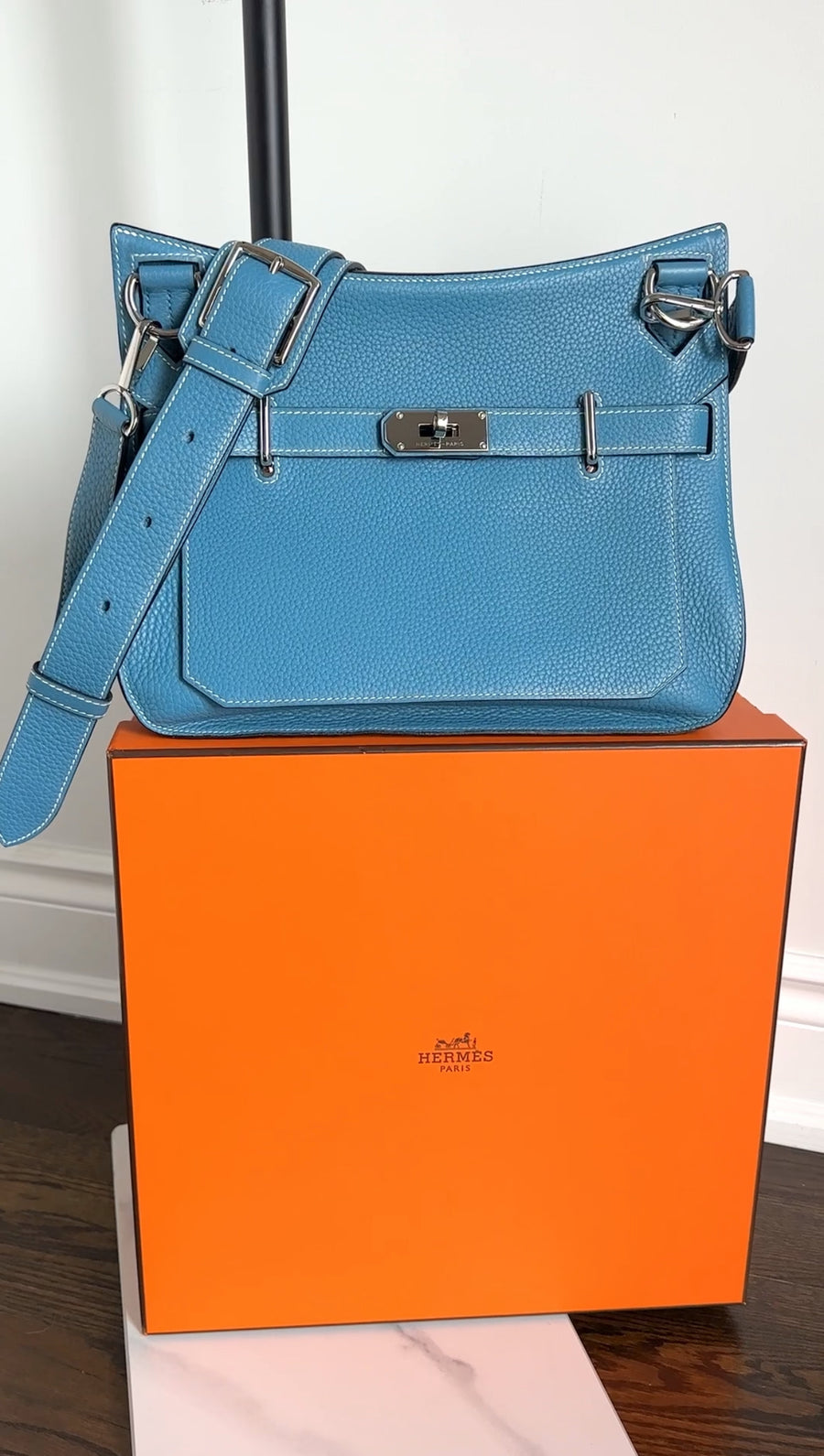 Hermes Blue Jean Clemence Jypsiere 31 Crossbody Bag PHW