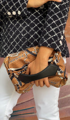 Hermes Brown Black La Promenade du Matin Silk and Leather Balusoie Bag