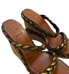 Christian Louboutin Brown and Gold Braided Leather Espadrille Wedge Sandal - 40