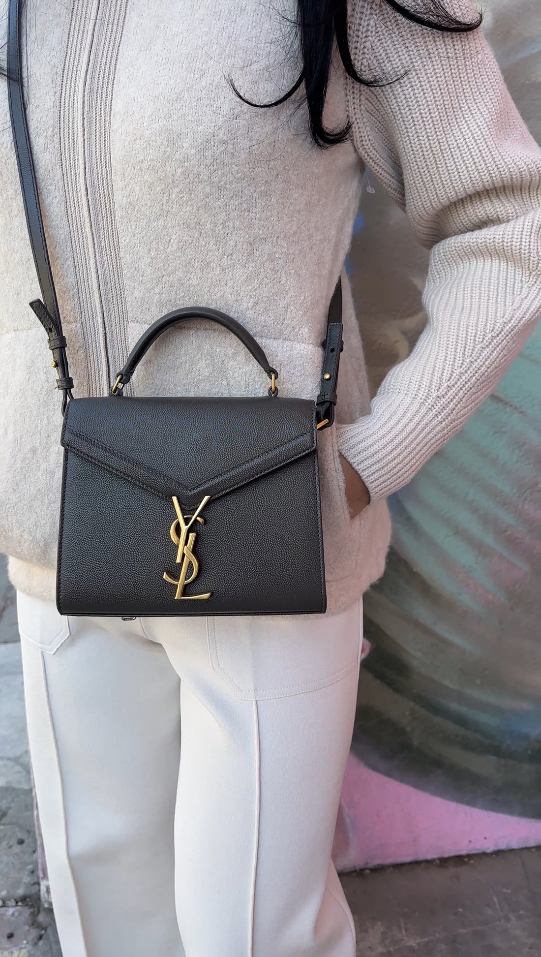 Saint Laurent Mini Cassandra Slate Grey Leather Top Handle Bag
