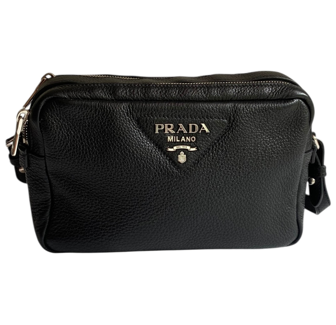 Prada Black Daino Leather Crossbody Camera Bag