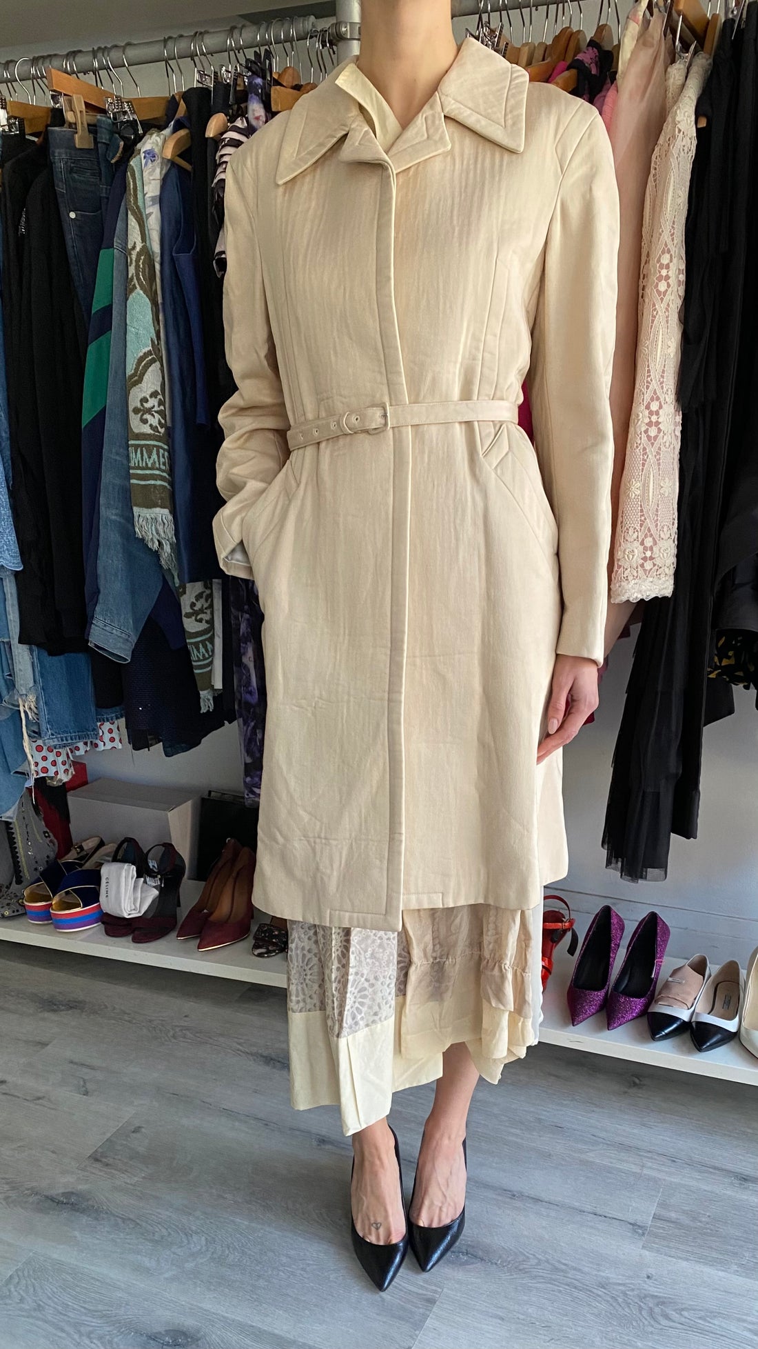 Comme Des Garçons Ivory 2005 "Broken Bride" Wedding Ensemble Dress Coat - L