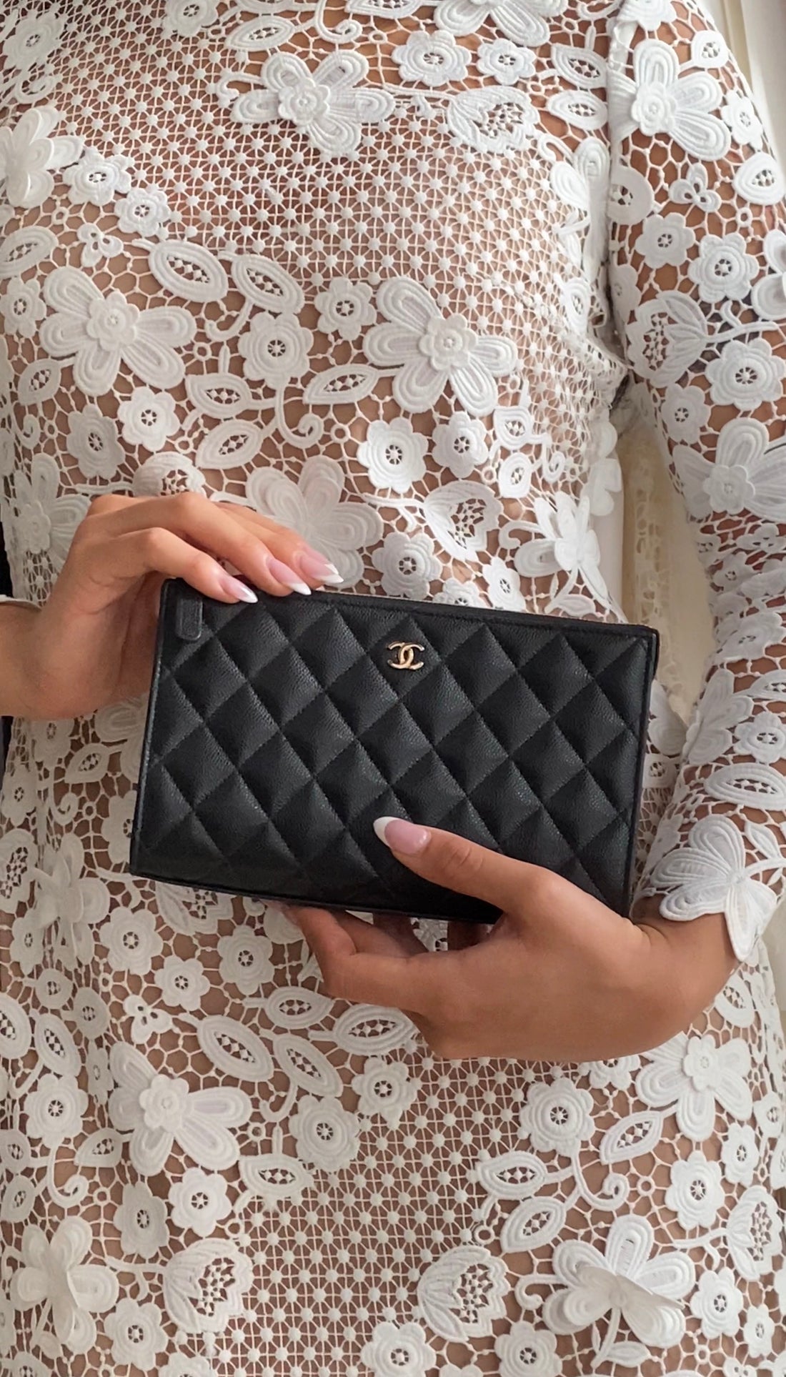 Chanel Black Caviar Quilted Leather Timeless Clutch Bag