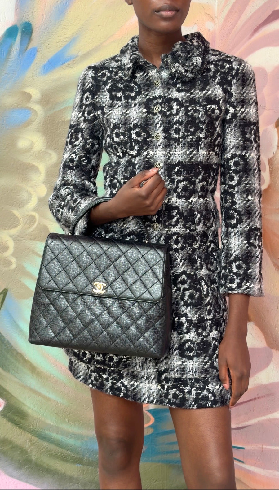 Chanel Black Vintage 1997 Caviar Leather Coco Top Handle Jumbo Kelly Bag