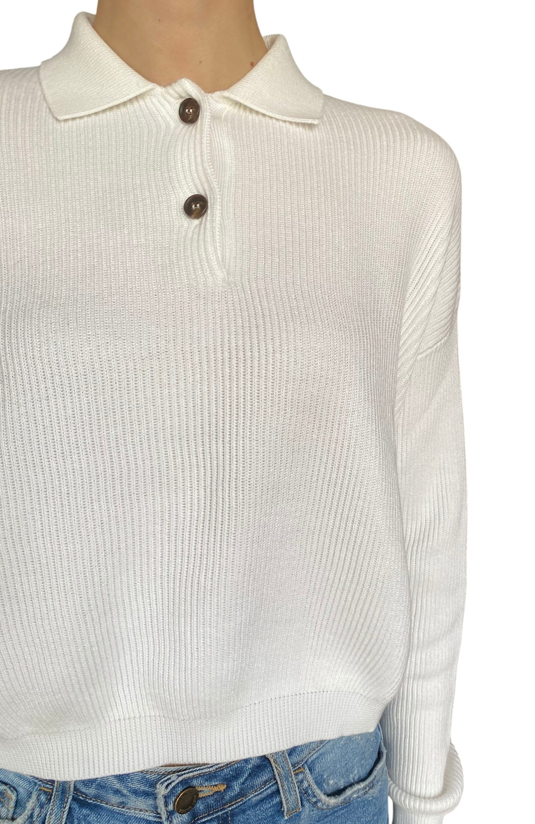 Brunello Cucinelli White Knit Ribbed Polo Sweater - S