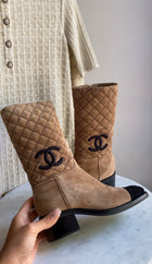 Chanel Taupe 21K Suede Quilt CC Cap Toe Ankle Boot - 37