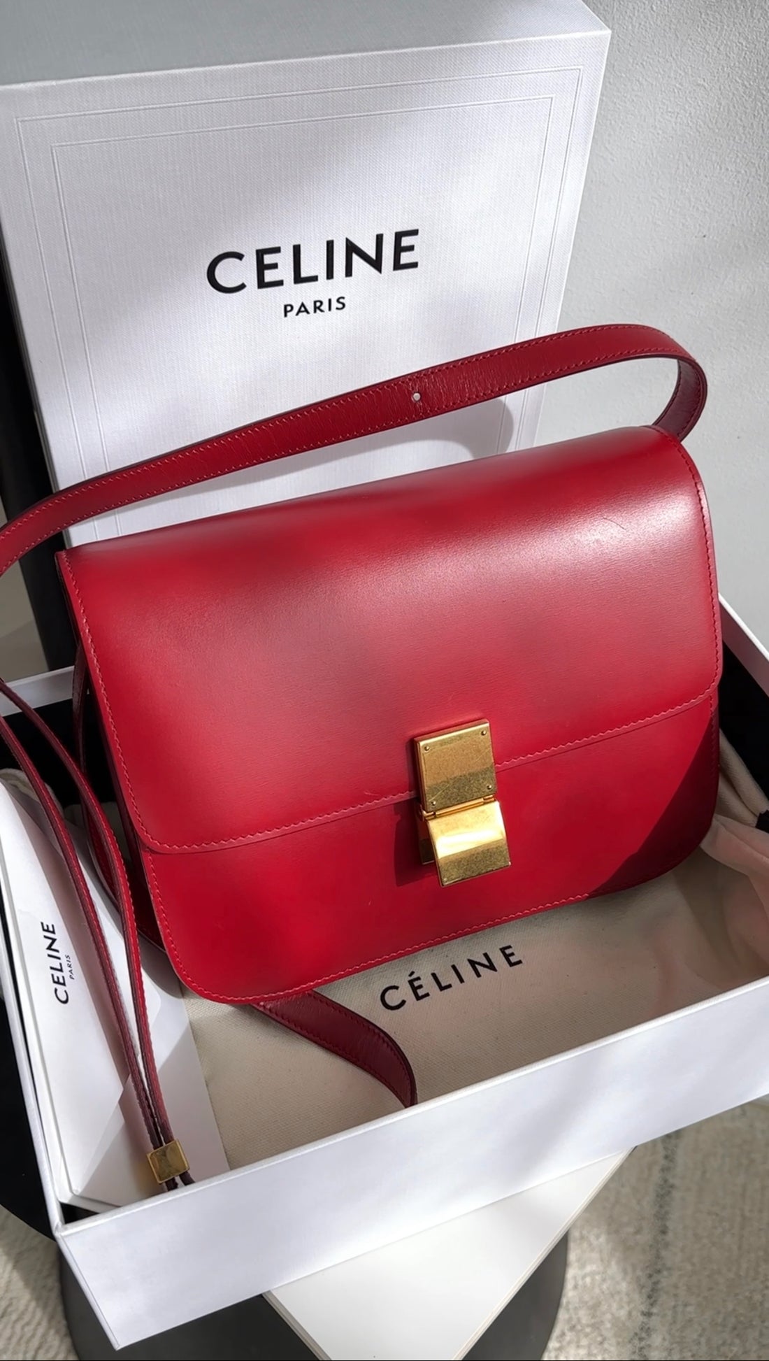 Celine Red Medium Box Shoulder Bag