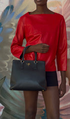 Prada Black Saffiano Leather Top Handle Tote Bag