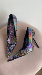 Balenciaga Black Multicolor Graffiti Print Pointed Toe Pumps - 37