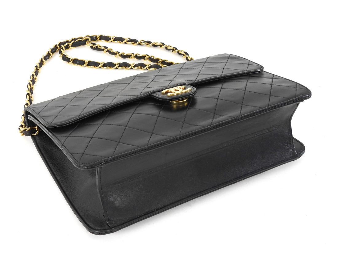 Chanel Black Vintage 1997 Quilted Leather Half Flap Push Lock Bag