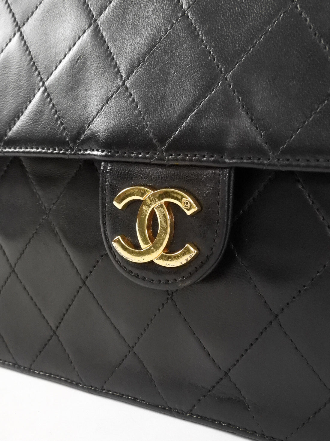 Chanel Black Vintage 1997 Quilted Leather Half Flap Push Lock Bag