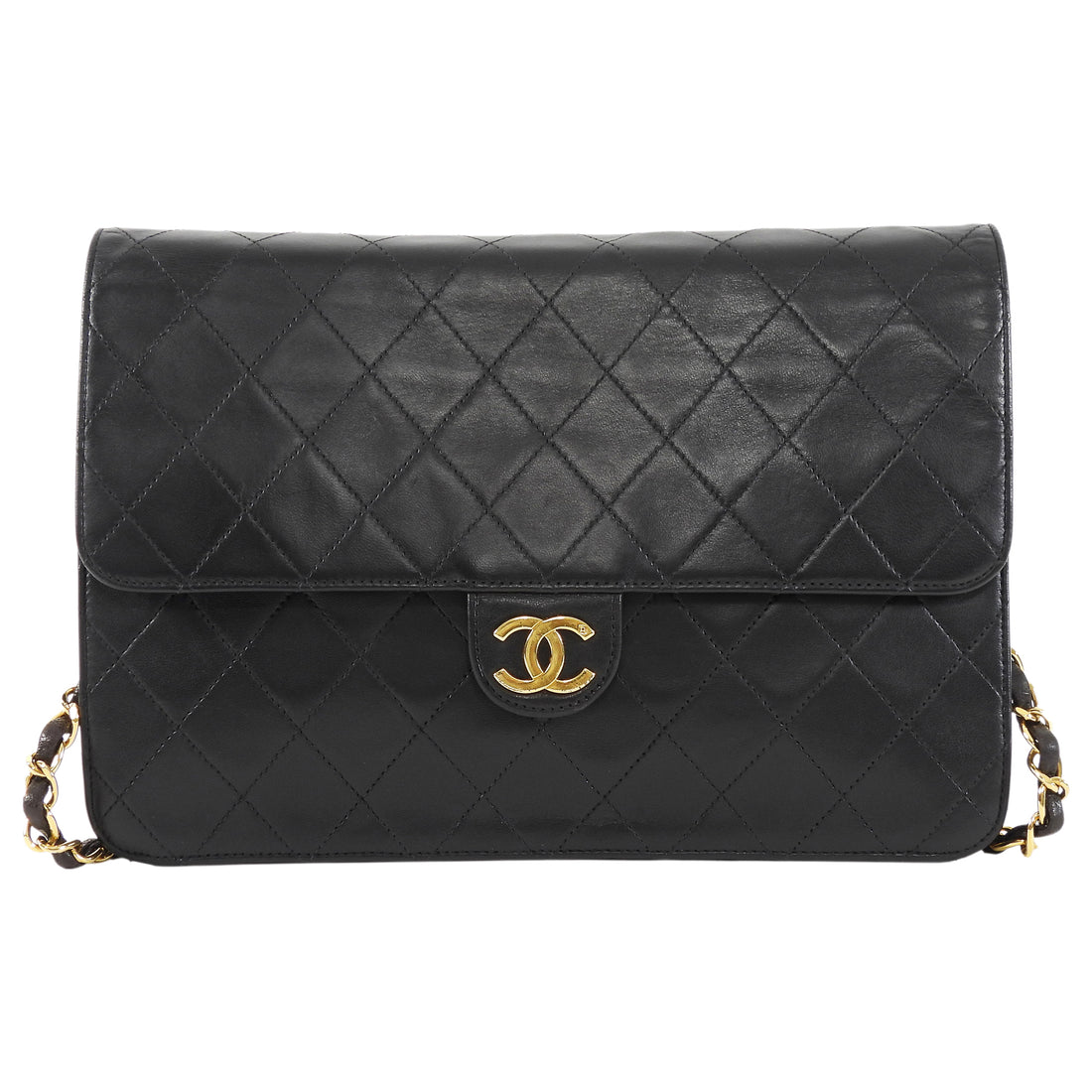 Chanel Black Vintage 1997 Quilted Leather Half Flap Push Lock Bag