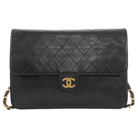 Chanel Black Vintage 1997 Quilted Leather Half Flap Push Lock Bag