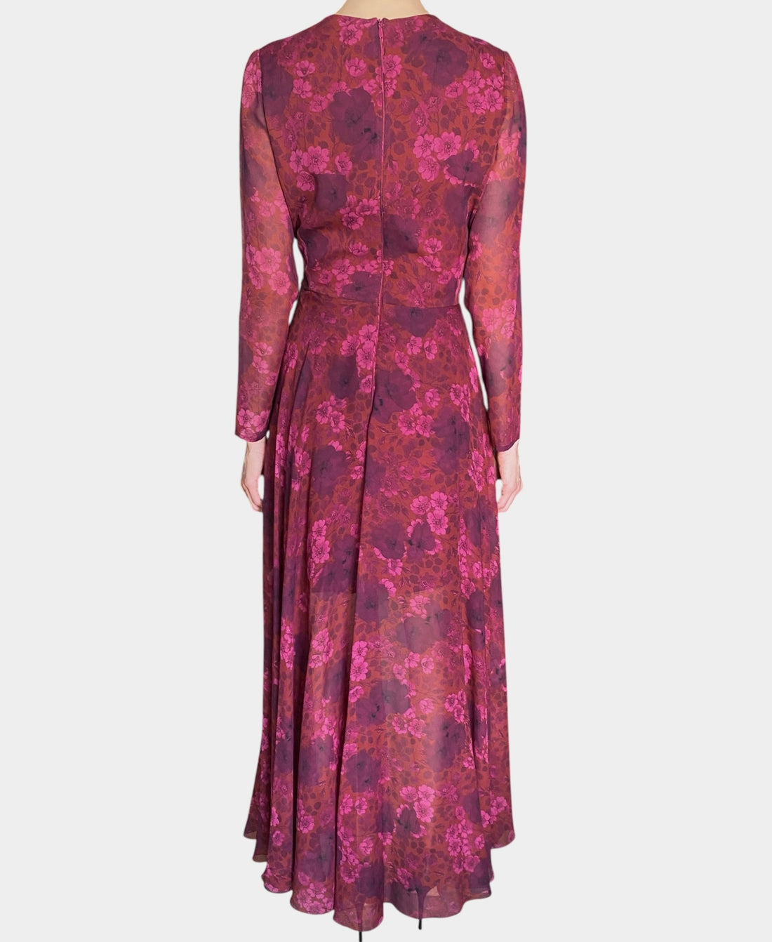 Giambattista Valli Burgundy "Anemones" Pleated Draped Long Sleeve Gown - IT 44 / M / US 6