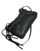 Balenciaga Black Textured Patent Le City Moto Classic Shoulder Pouch on Strap