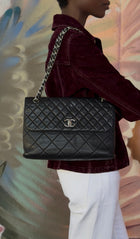 Chanel Black Quilted Leather In The Business Jumbo Flap Bag SHW