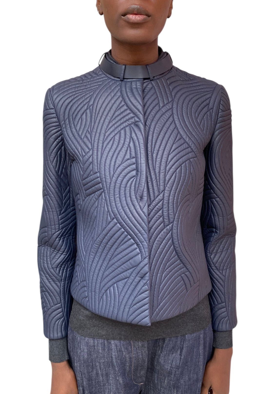 Giorgio Armani Navy Lamb Leather Quilted Jacket - 42 / US 6