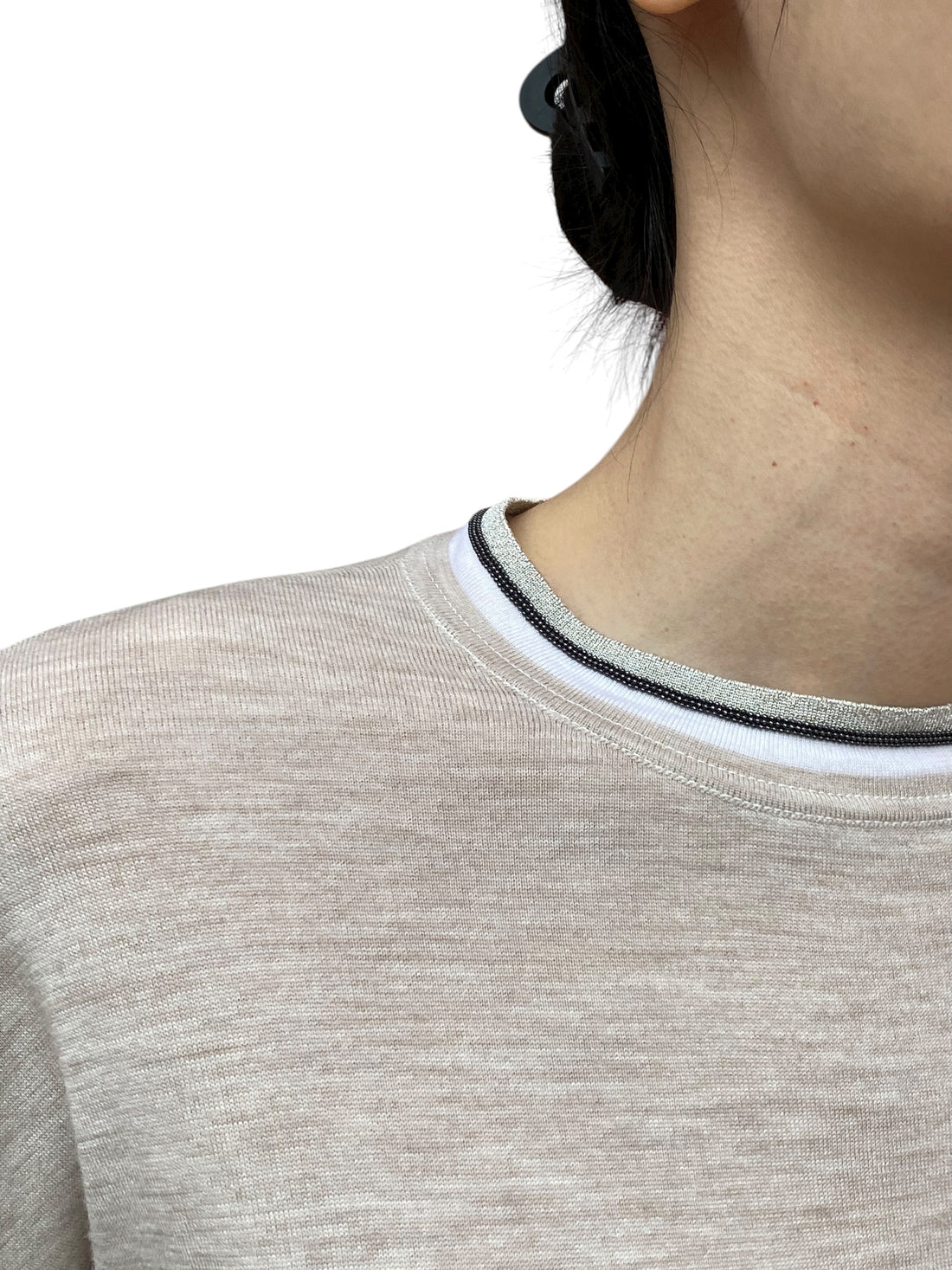 Brunello Cucinelli Beige Monili Embellished Wool & Cashmere Sweater - S