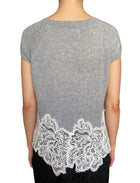 Ermanno Scervino Grey Cashmere Knit Lace Hem Cap Sleeve Top - S