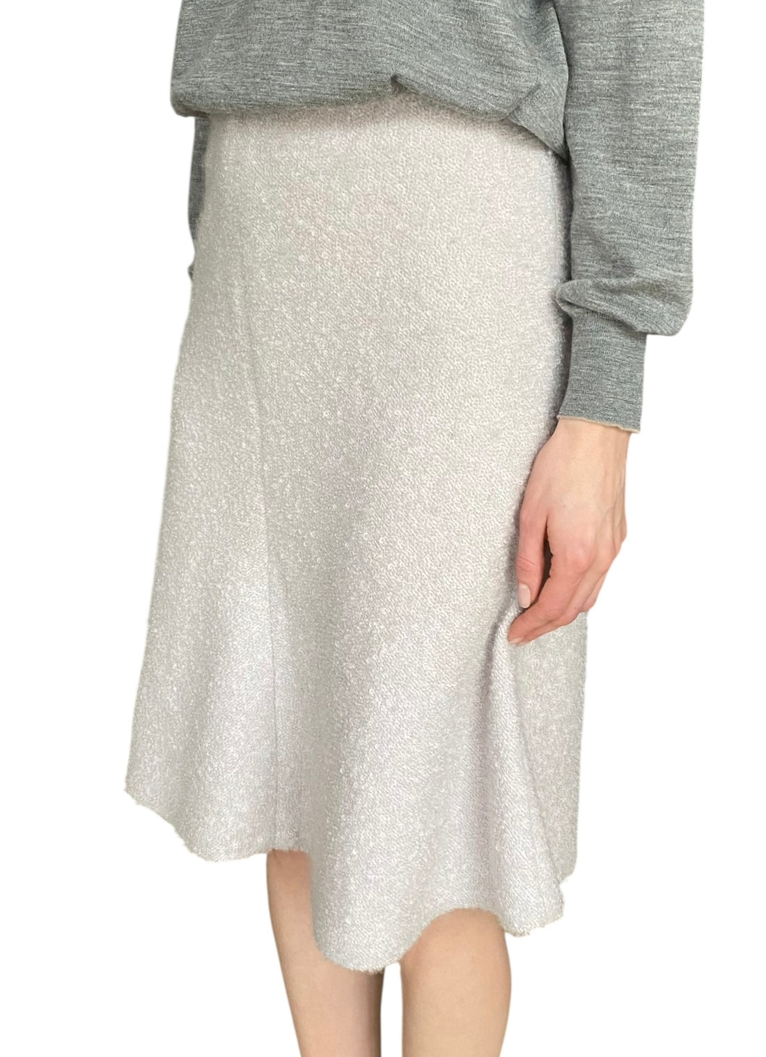 Brunello Cucinelli Ivory Wool & Mohair Boucle Midi Skirt - US 12