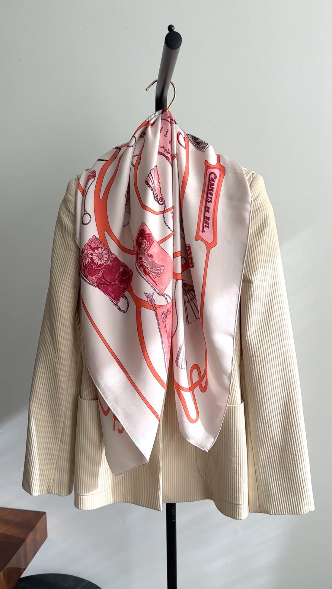 Hermes Carnets De Bal 90cm Silk Scarf Coral Ivory Purple