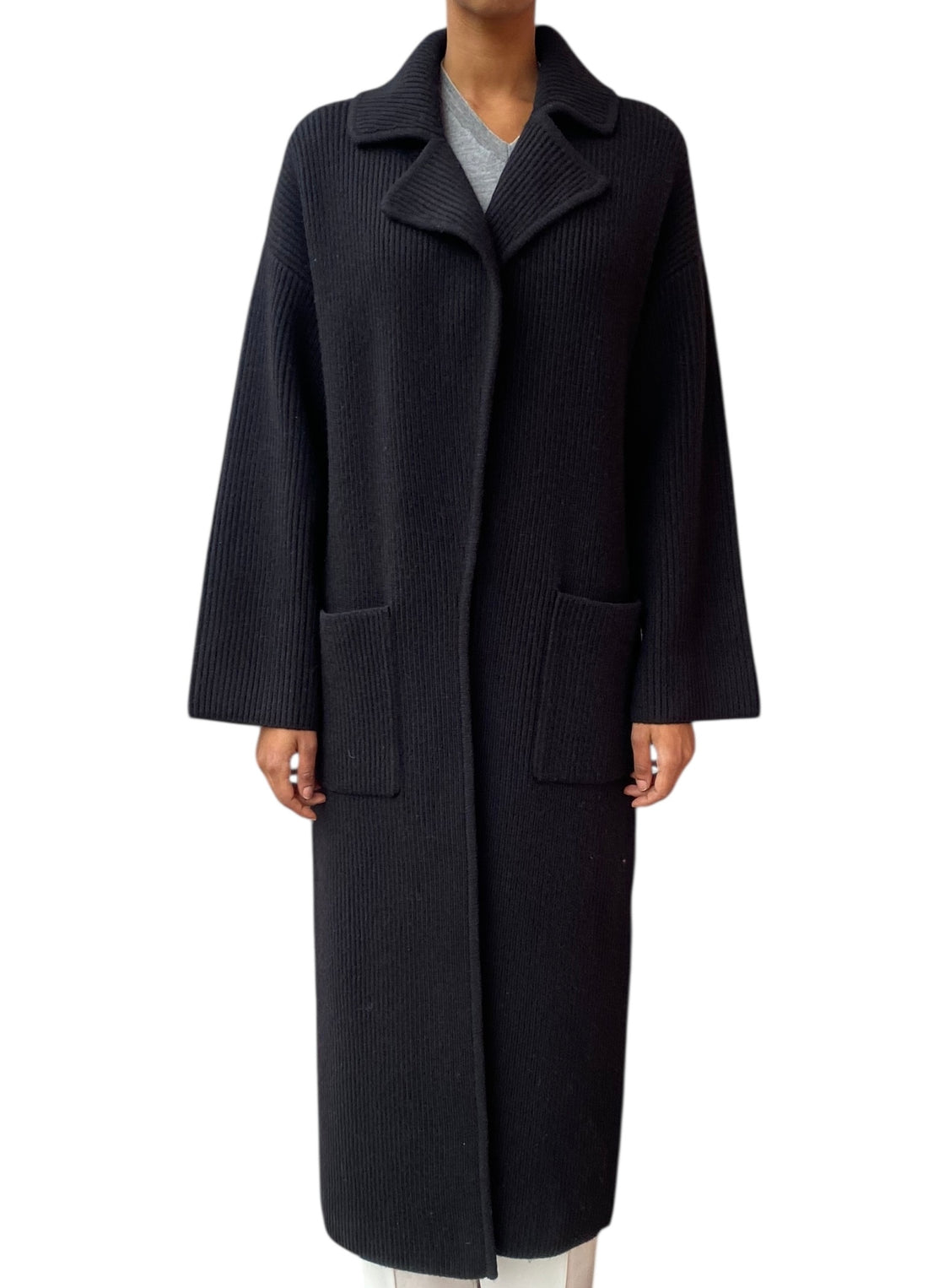 Toteme Black Wool Rib-Knit Cardigan Coat - XXS / US 2-8