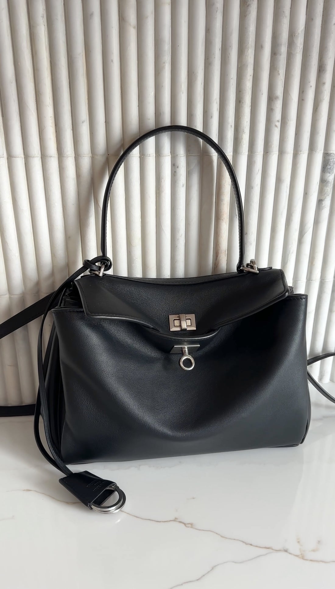 Balenciaga Small Black Leather Rodeo Two-Way Tote Bag